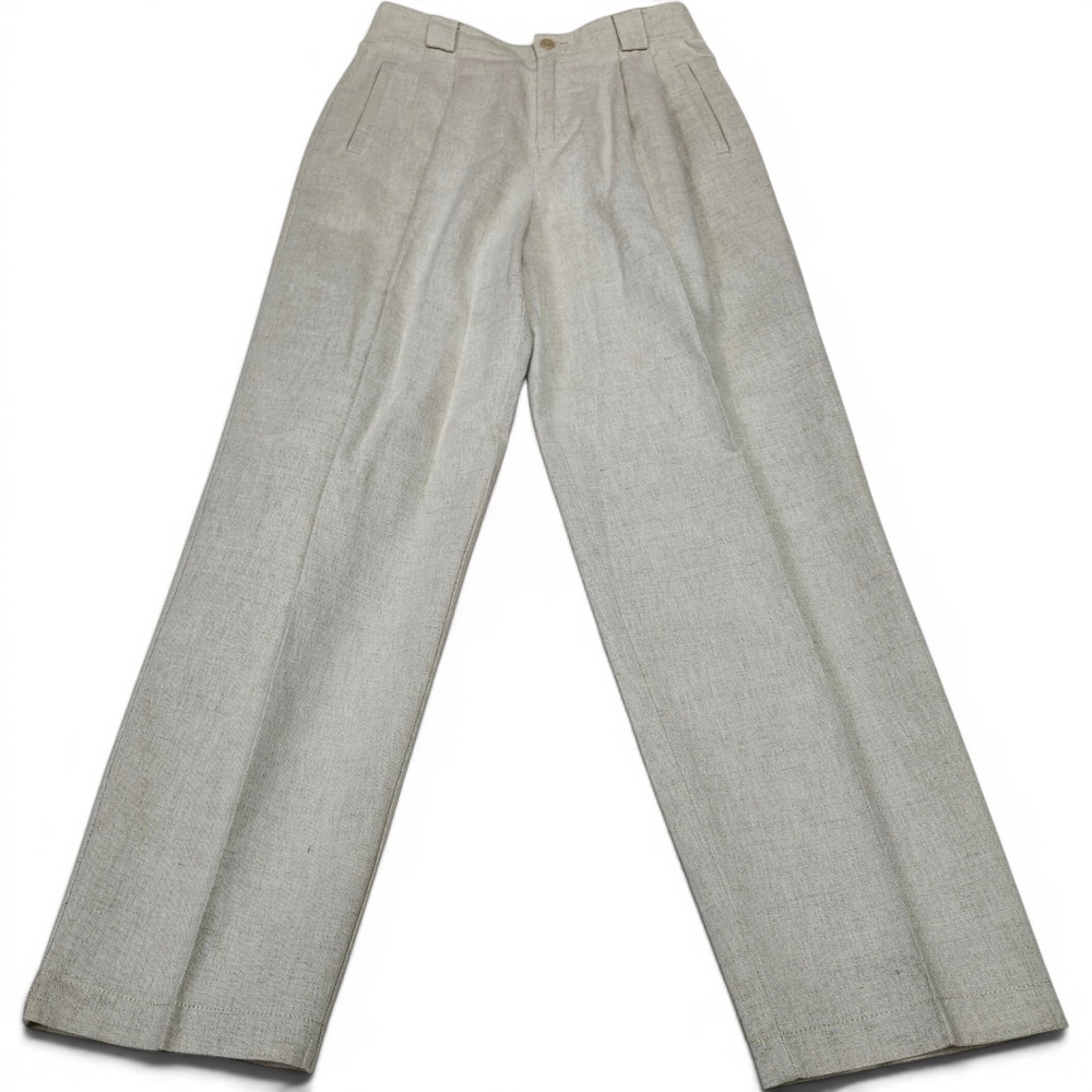 Vintage 90s Liz Claiborne Linen High Rise Pleated Trousers Beige Pants 8 Petite